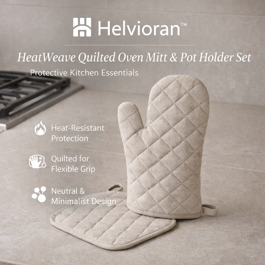 Helvioran™ HeatWeave Quilted Oven Mitt & Pot Holder Set
